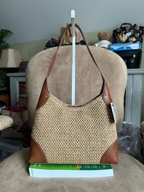 Sonoma Woven Straw Small Shoulder Bag with Brown Vegan Leather Trim New with Tag